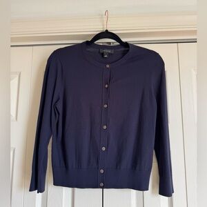 Ann Taylor Navy Crewneck Button-Front Cardigan Sweater
